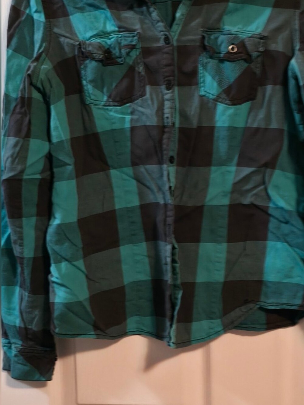 4/$67 Deal! Garage Teal and Black Plaid Shirt